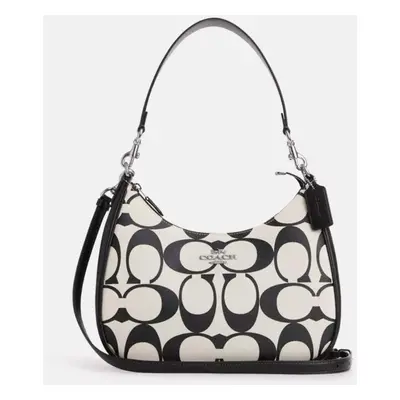 Coach Black/White leather Teri Hobo In Signature Canvas