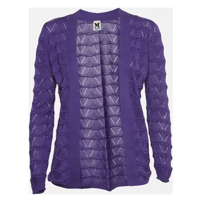 M Missoni Purple Chevon Knit Open Front Cardigan