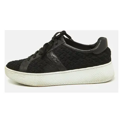 Bottega Veneta Black Woven Fabric and Leather Low Top Sneakers Size 39.5