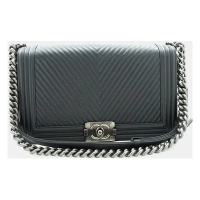 Chanel Grey Leather Boy Shoulder Bag