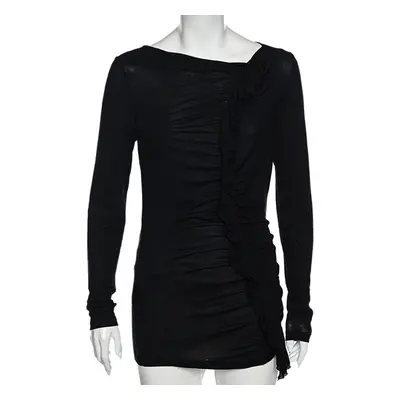 Moschino Cheap and Chic Black Ruffle Trimmed Long Sleeve Top