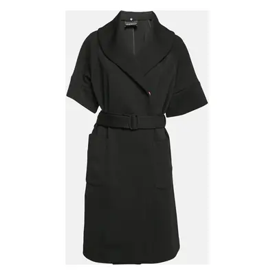 Emporio Armani Black Synthetic Knit Belted Coat