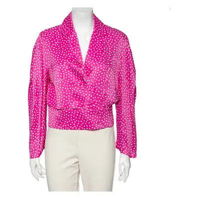 Off-White Pink Printed Satin Button Front Overlay Paneled Blouse