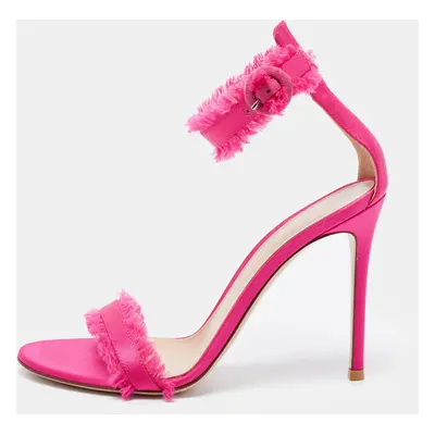 Gianvito Rossi Pink Satin Portofino Fringe Sandals Size