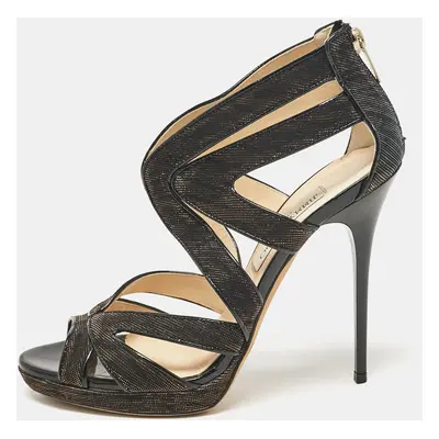 Jimmy Choo Metallic Lurex Fabric Ankle Strap Sandals Size