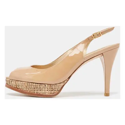 Stuart Weitzman Beige Patent Leather Slingback Platform Pumps Size