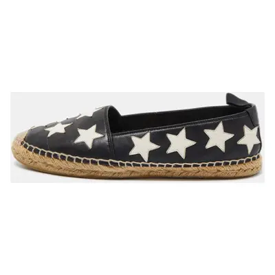 Saint Laurent Black/White Leather Star Embellished Espadrille Flats Size