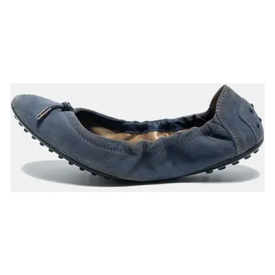 Tod's Blue Suede Bow Scrunch Ballet Flats Size