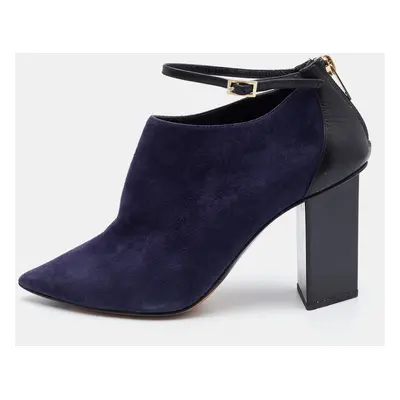 Jimmy Choo Blue/Black Suede and Leather Pointed Toe Ankle Strap Booties Size