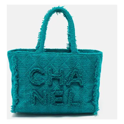 Chanel Green Tweed Medium Shopper Tote