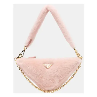 Prada Pink Mini Shearling Triangle Satchel