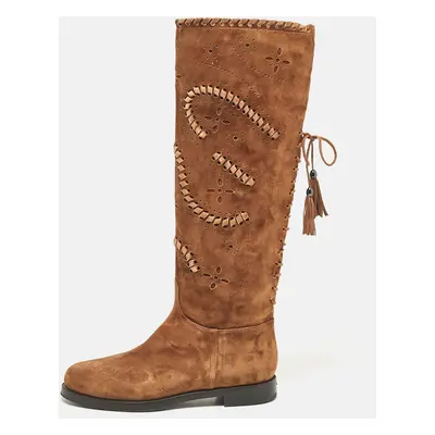 Le Silla Brown Suede Tassel Detail Knee Length Boots Size