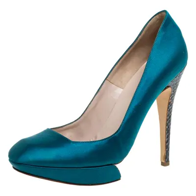 Nicholas Kirkwood Blue Satin And Python Leather Trim Heel Platform Pumps Size