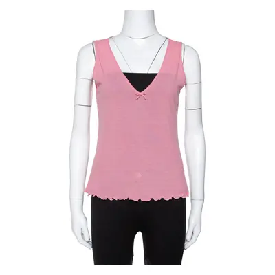 Gucci Pink Cotton Knit Bow Detail Sleeveless Top