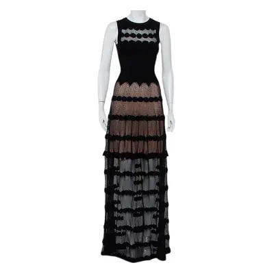 Alaia Black Perforated Knit Sleeveless Maxi Dress