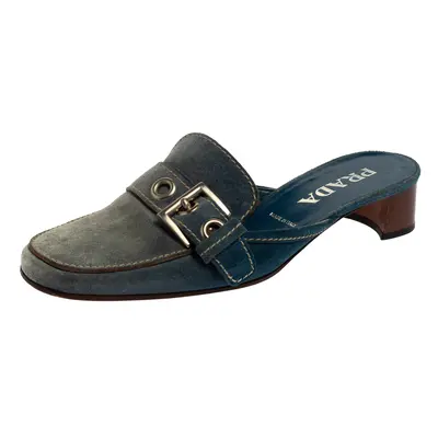 Prada Blue Denim Buckle Mule Sandals Size 38.5