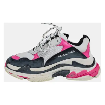 Balenciaga White/Pink Leather And Mesh Triple Platform Sneakers Size