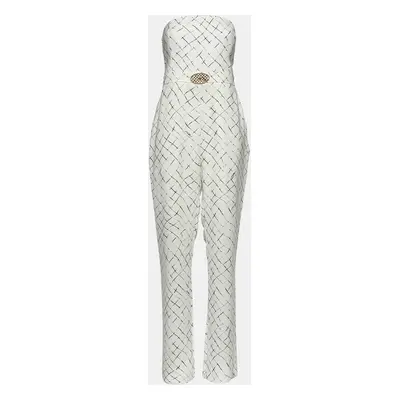 Elisabetta Franchi White Printed Crepe Strapless Jumpsuit