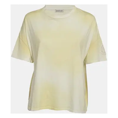 Moncler Yellow Tie-Dye Jersey Logo Applique Crop T-Shirt