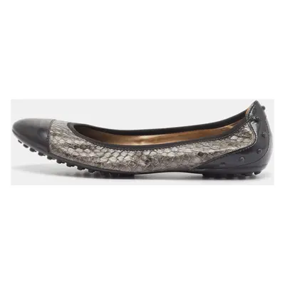 Tod's Black/Brown Patent and Python Leather Ballet Flats Size 36.5