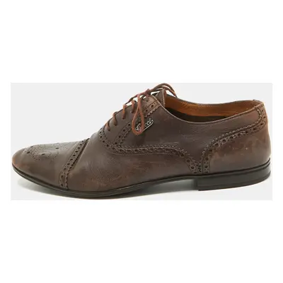 Gucci Brown Leather Lace Up Brogue Oxfords Size 44.5