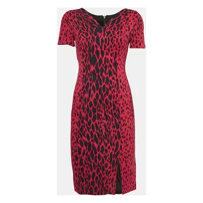 Versace Pink Leopard Print Crepe Panelled Sheath Dress