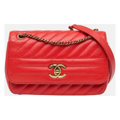 Chanel Red Small Diagonal Quilted Goatskin Flap