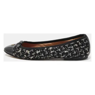 CH Carolina Herrera Black Tweed and Patent Leather Bow Ballet Flats Size