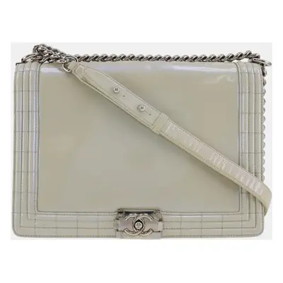 Chanel White Leather Large Reverso Boy Bag