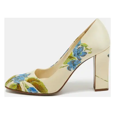 Prada Cream Floral Print Satin Square Toe Pumps Size 36.5