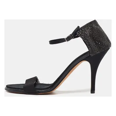 Giuseppe Zanotti Black Fabric and Crystal Embellished Ankle Strap Sandals Size 39.5