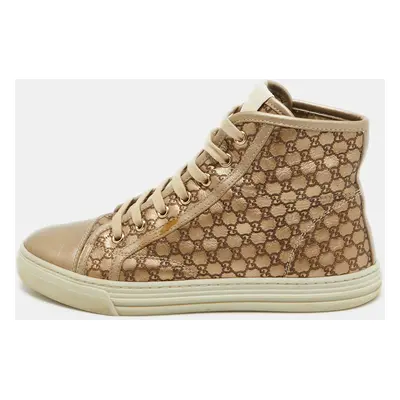 Gucci Metallic Gold Leather Guccissima High Top Sneakers Size