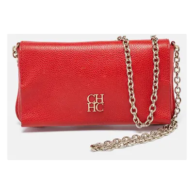 CH Carolina Herrera Red Leather Flap Chain Shoulder Bag