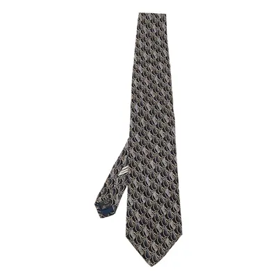 Ermenegildo Zegna Dark Grey Floral Print Silk Tie