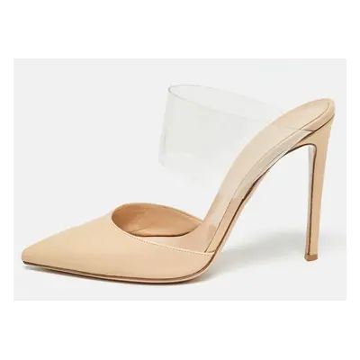 Gianvito Rossi Beige/Transparent Leather and PVC Virtua Pointed Toe Mules Size 40.5