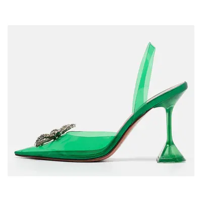 Amina Muaddi Green PVC Begum Slingback Pumps Size