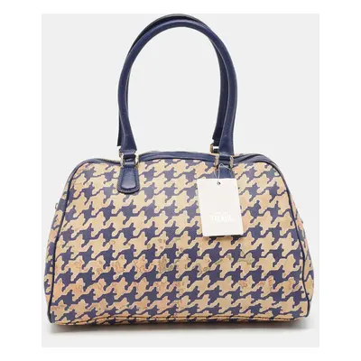 Alviero Martini 1A Classe Blue/Beige Pattern Print Coated Canvas Satchel