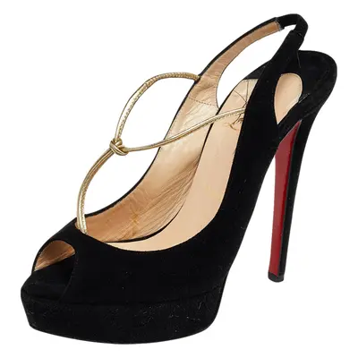 Christian Louboutin Black Suede Alta Spritney Slingback Pumps Size 36.5