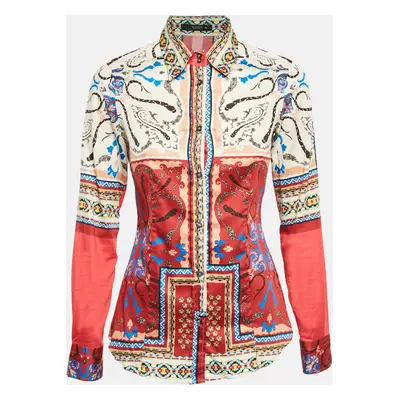 Etro Red Tribal Accent Print Stretch Cotton Shirt