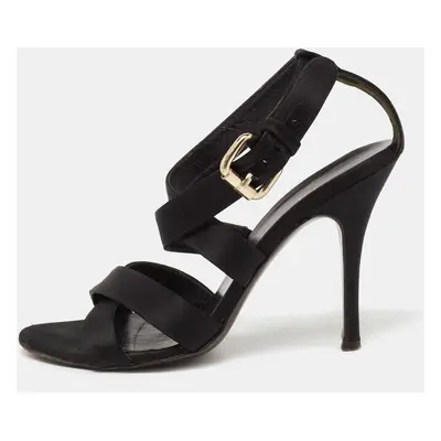 Fendi Black Satin Criss Cross Ankle Strap Sandals Size