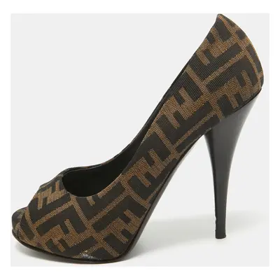 Fendi Brown Zucca Canvas Open Toe Pumps Size 39.5