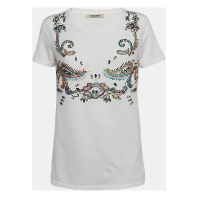 Roberto Cavalli White Crystal Embellished Knit Top