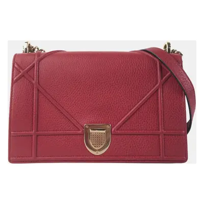 Dior Red Pebbled Leather Diorama Shoulder Bag