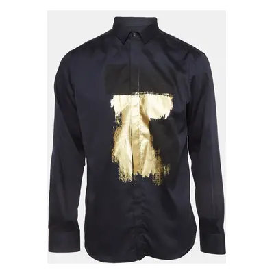 Emporio Armani Blue Metallic Print Cotton Shirt