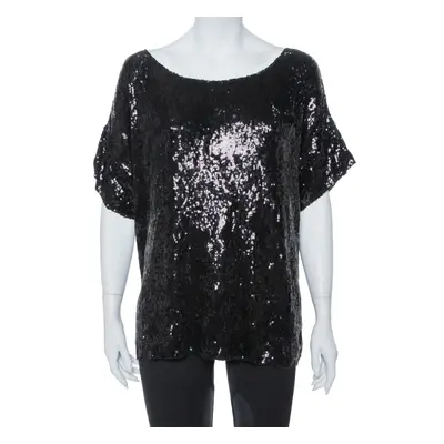 Pierre Balmain Black Sequin Embellished Oversized Knit Top