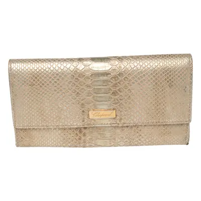 Chopard Metallic Gold Python Embossed Leather Continental Wallet