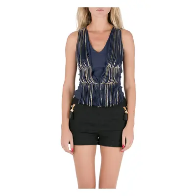 Philosophy Blue Silk Gathered Pleat Front Metal Chain Detail Sleeveless Top