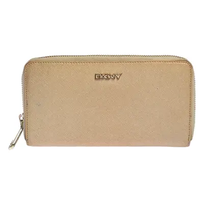 Dkny Metallic Beige Leather Zip Around Wallet