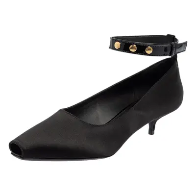 Burberry Black Satin Peep Toe Ankle Strap Pumps Size 37.5