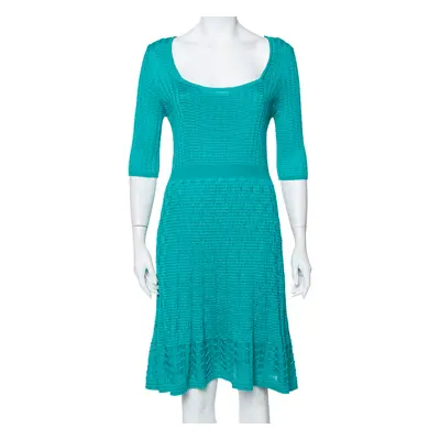 M Missoni Teal Green Knit Scoop Neck Skater Dress